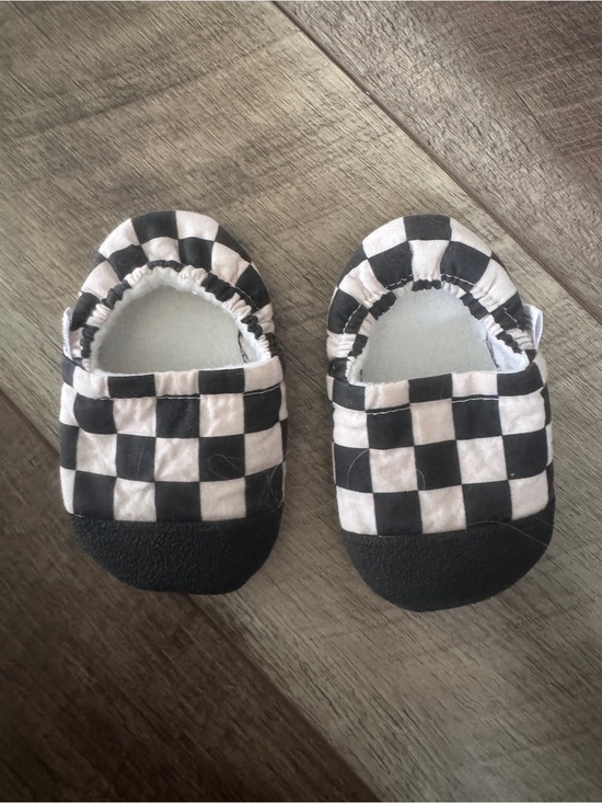 Other - Black Checkered Baby Booties: Handmade Soft Sole Moccasins Grippy Toe Infant 5